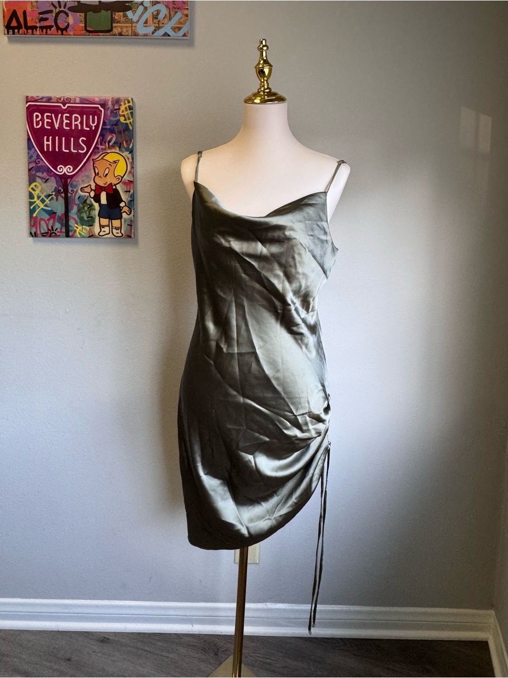 Forever 21 Olive Satin Cowl Mini Dress